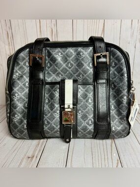 NWT L.A.M.B Silver & Black Oxford Tote Shoulder Bag Vegan Leather Purse